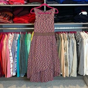 Cable & Gage pink/yellow/blue print sleeveless hi low midi dress size S